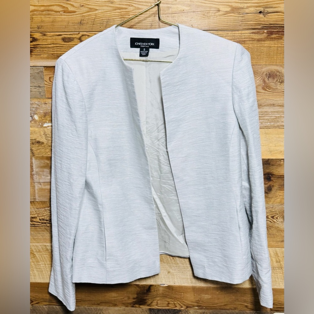 Jones New York textured blazer white gray lined buckle front linen look party 8